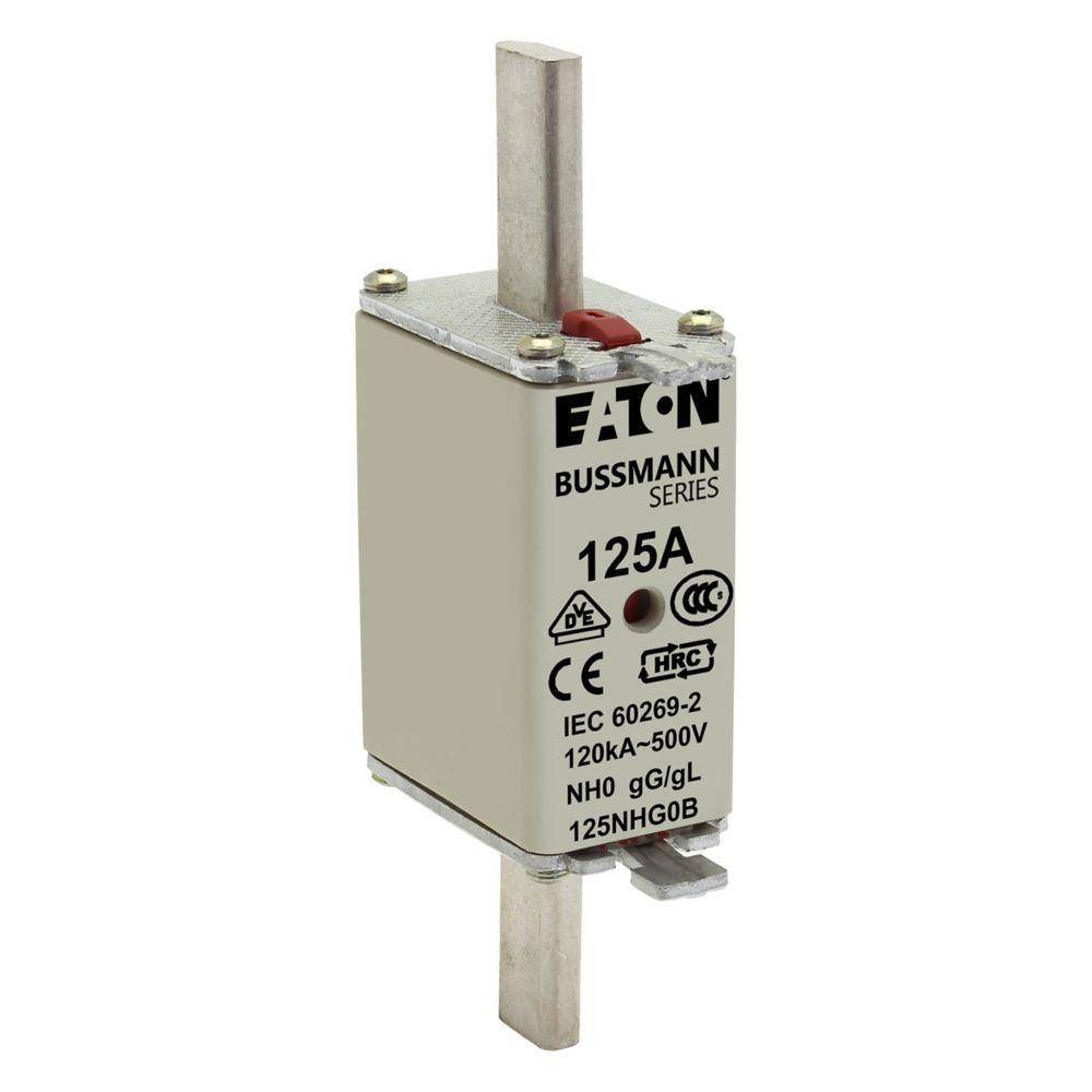 Bussmann 125NHG0B Size 0 Dual Indicator Low Voltage NH Fuse Link, 500 V, 125 A, For Use With Class C gG/gL Fuse, Ceramic