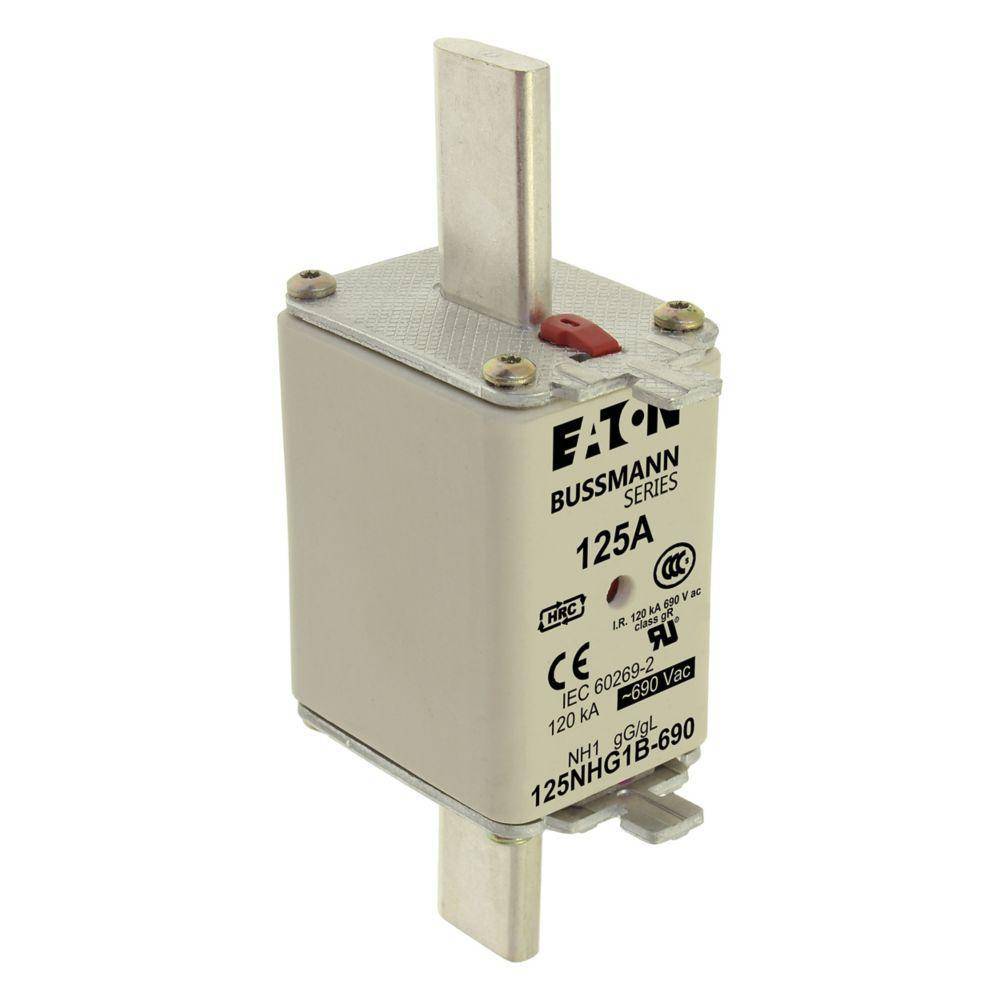 Bussmann 125NHG1B-690 Size 1 Dual Indicator Low Voltage NH Fuse Link, 690 V, 125 A, For Use With Class C gG/gL Fuse, Ceramic