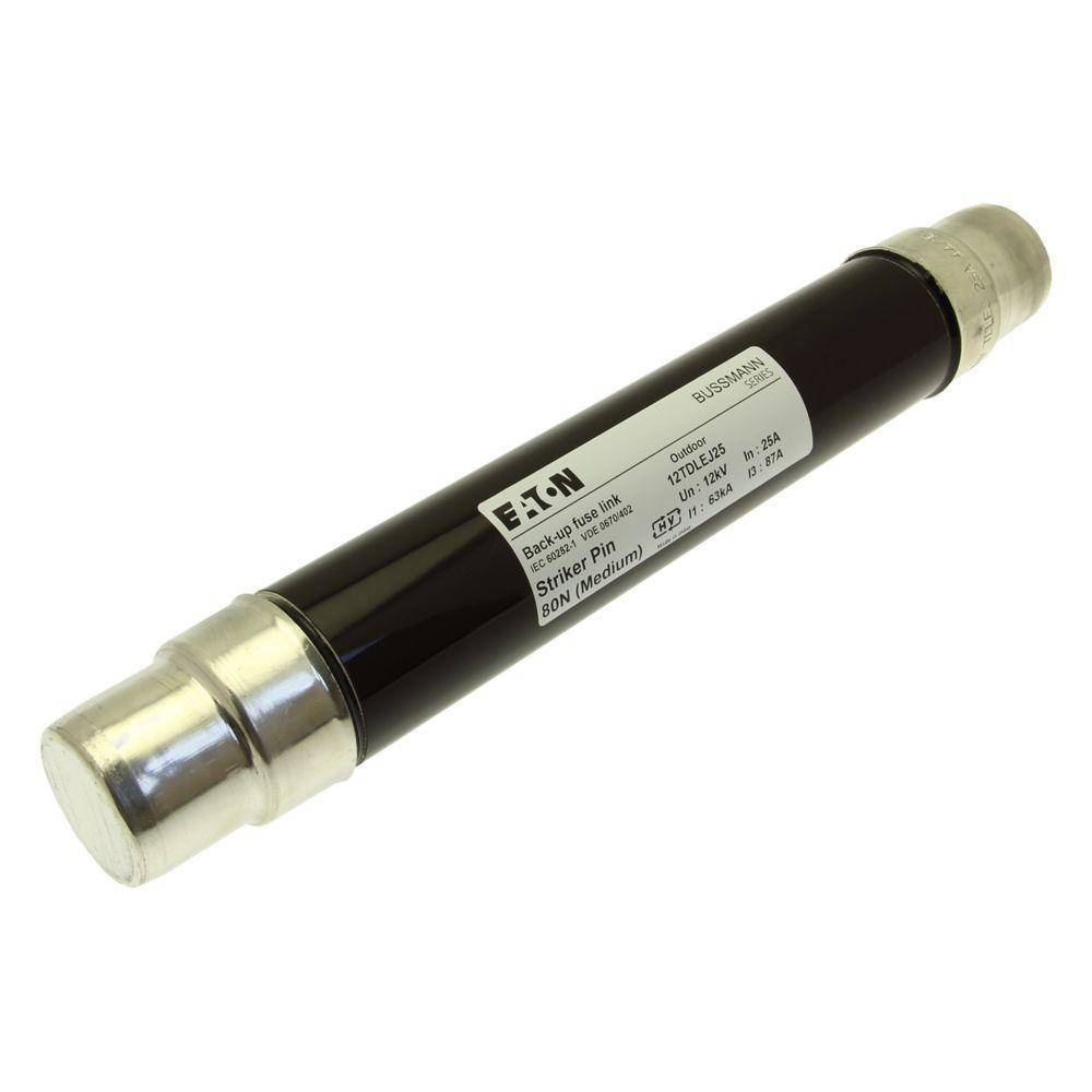 Bussmann 12TDLEJ25 DIN Dimensioned IEC Medium Voltage DIN Fuse With Striker, 25 A, 12 kV, 63 kAIC Interrupt, Class: Back-Up