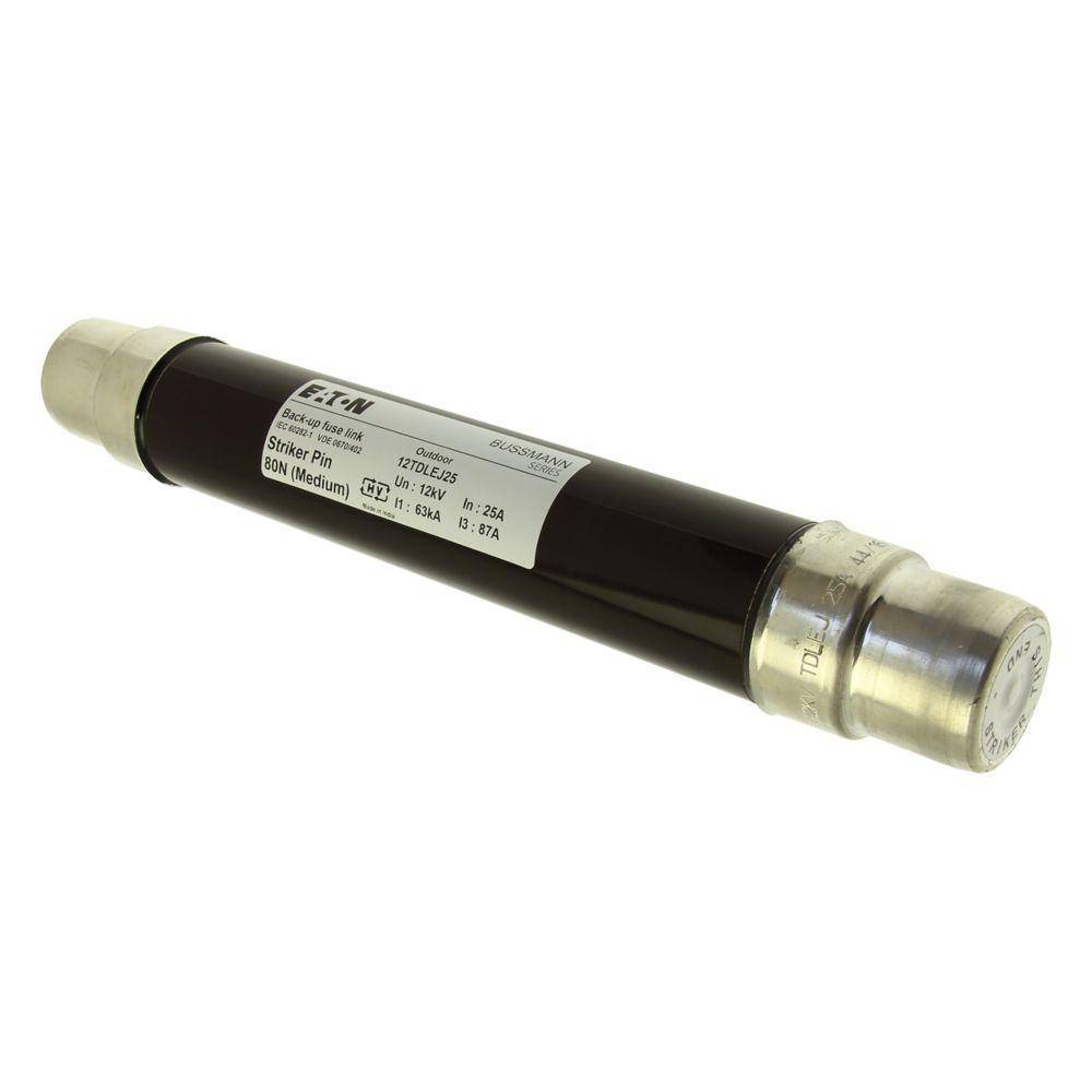 Bussmann 12TDLEJ25 DIN Dimensioned IEC Medium Voltage DIN Fuse With Striker, 25 A, 12 kV, 63 kAIC Interrupt, Class: Back-Up