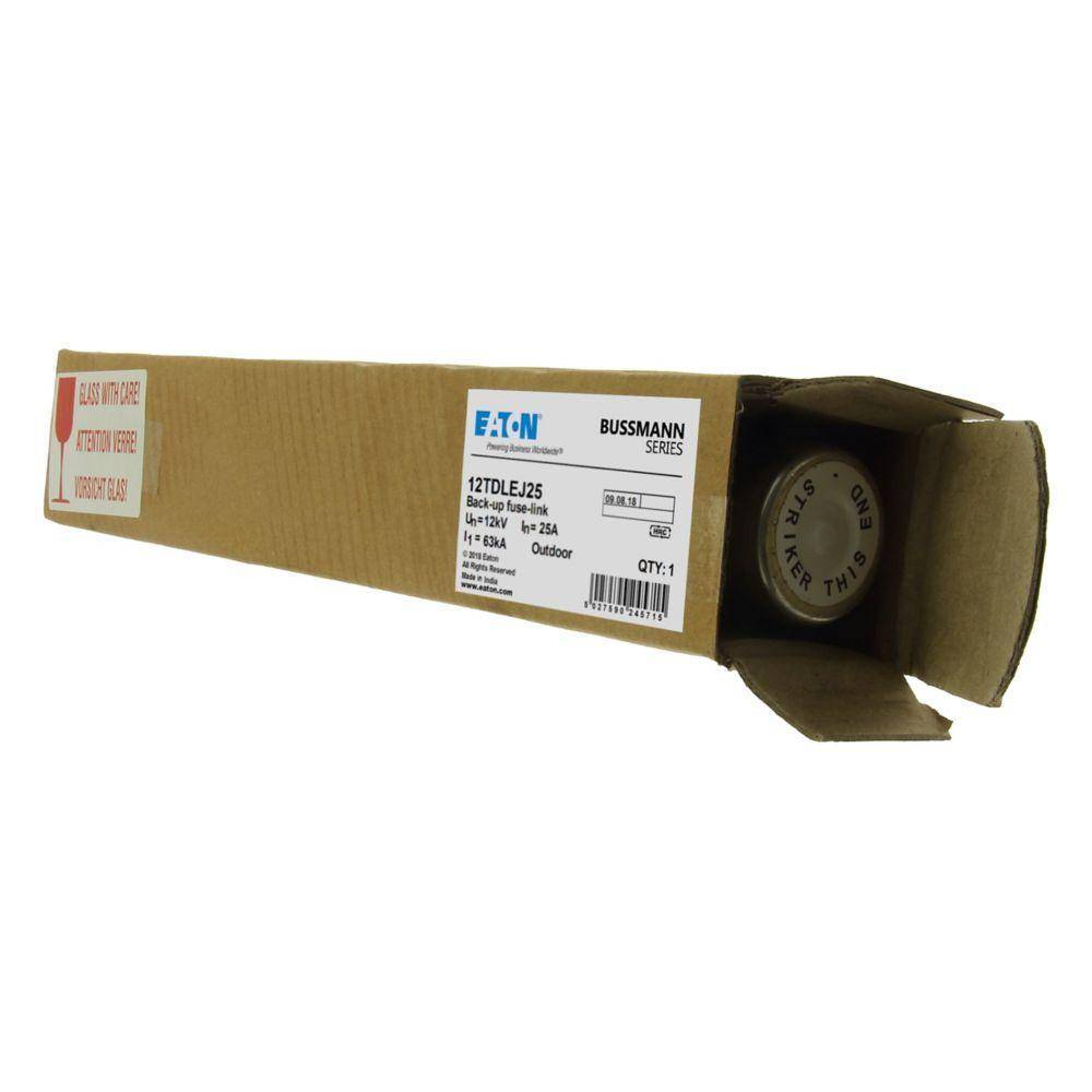 Bussmann 12TDLEJ25 DIN Dimensioned IEC Medium Voltage DIN Fuse With Striker, 25 A, 12 kV, 63 kAIC Interrupt, Class: Back-Up