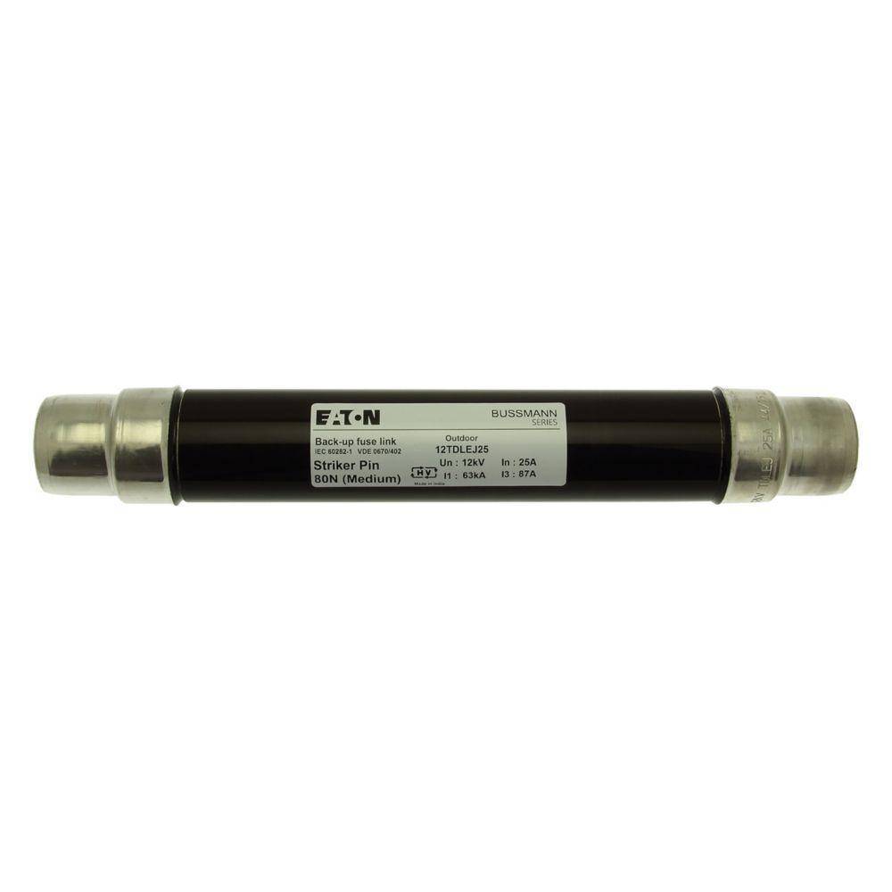 Bussmann 12TDLEJ25 DIN Dimensioned IEC Medium Voltage DIN Fuse With Striker, 25 A, 12 kV, 63 kAIC Interrupt, Class: Back-Up