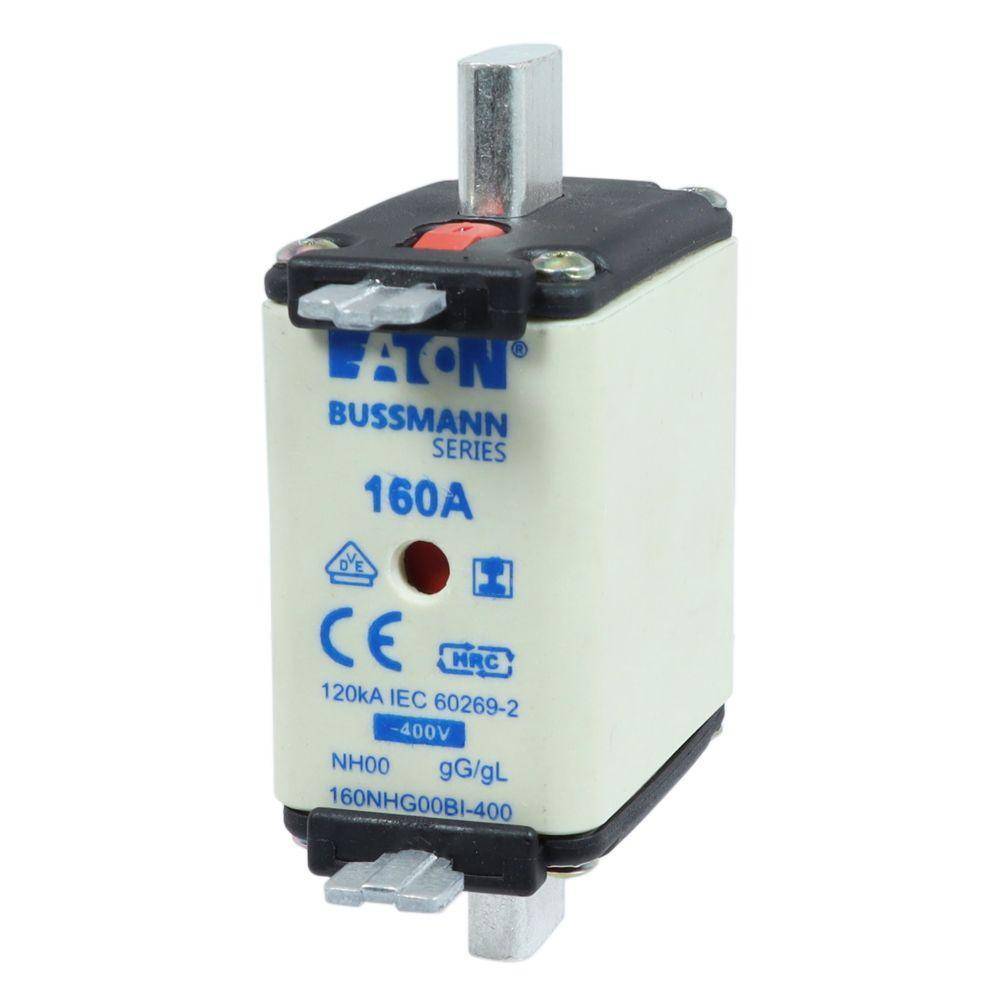 Bussmann 160NHG00BI-400 Size 00 Dual Indicator Low Voltage NH Fuse Link, 400 V, 160 A, For Use With Class C/gG/gL Fuse, Ceramic