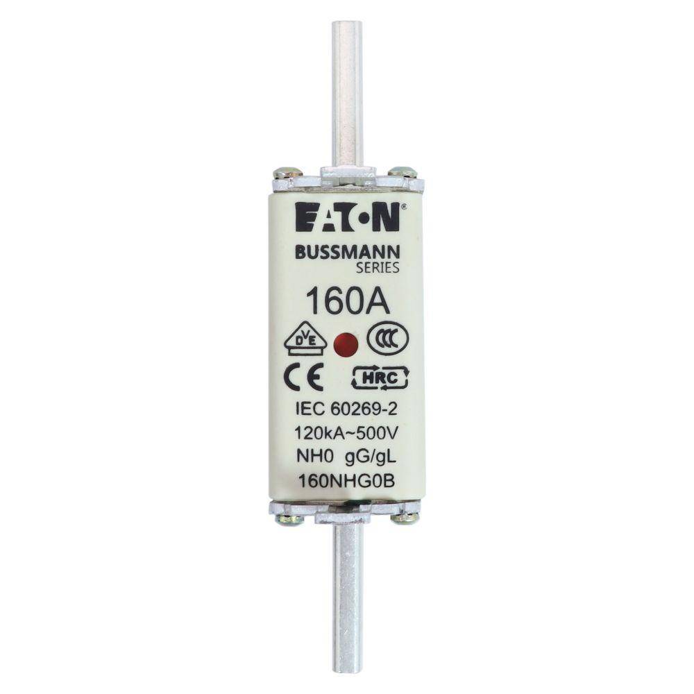 Bussmann 160NHG0B Size 0 Dual Indicator Low Voltage NH Fuse Link, 500 V, 160 A, For Use With Class C/gG/gL Fuse, Ceramic