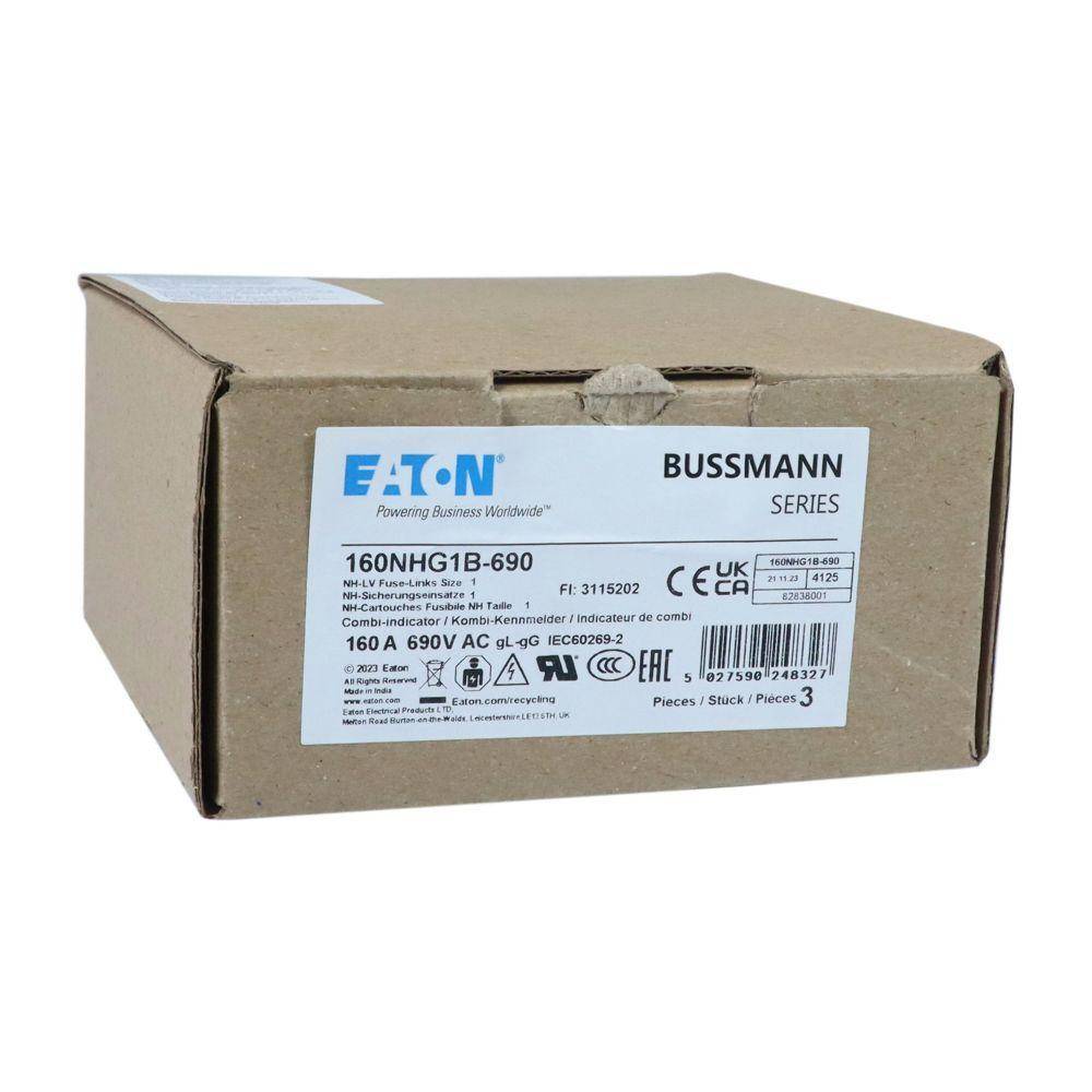 Bussmann 160NHG1B-690 Size 1 Dual Indicator Low Voltage NH Fuse Link, 690 V, 160 A, For Use With Class C gG/gL Fuse, Ceramic