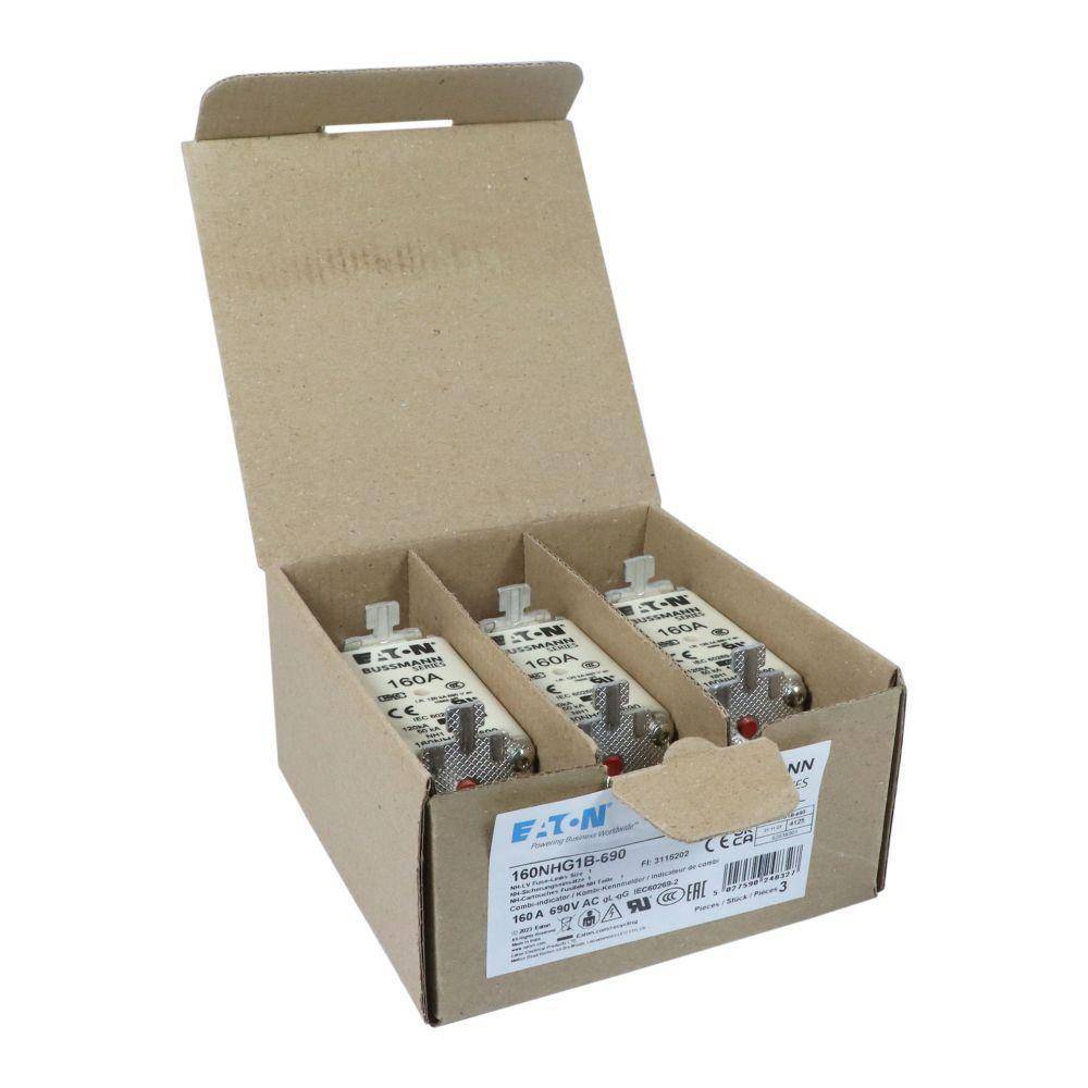 Bussmann 160NHG1B-690 Size 1 Dual Indicator Low Voltage NH Fuse Link, 690 V, 160 A, For Use With Class C gG/gL Fuse, Ceramic