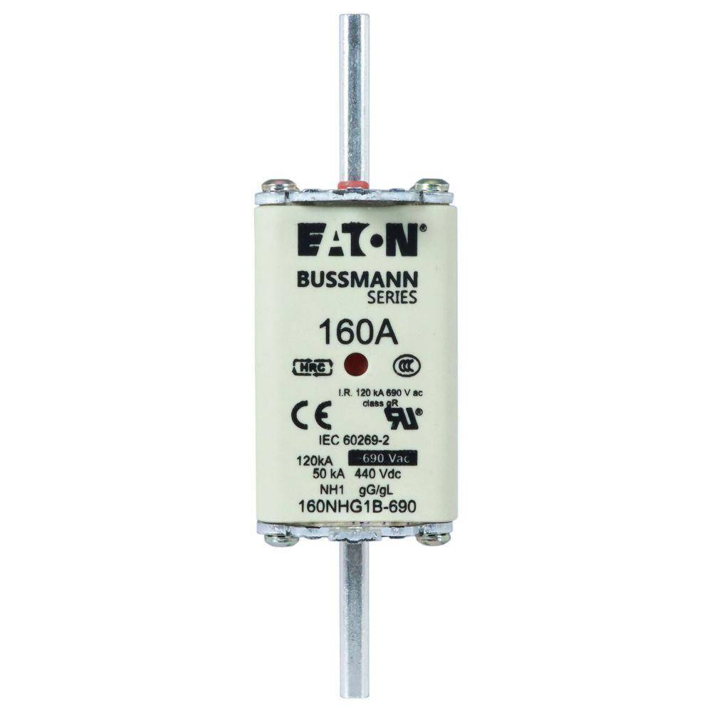 Bussmann 160NHG1B-690 Size 1 Dual Indicator Low Voltage NH Fuse Link, 690 V, 160 A, For Use With Class C gG/gL Fuse, Ceramic