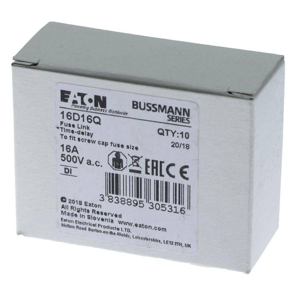 Edison 16D16Q Fast Acting Fuse, 16 A, 500 VAC, 50 kA Interrupt
