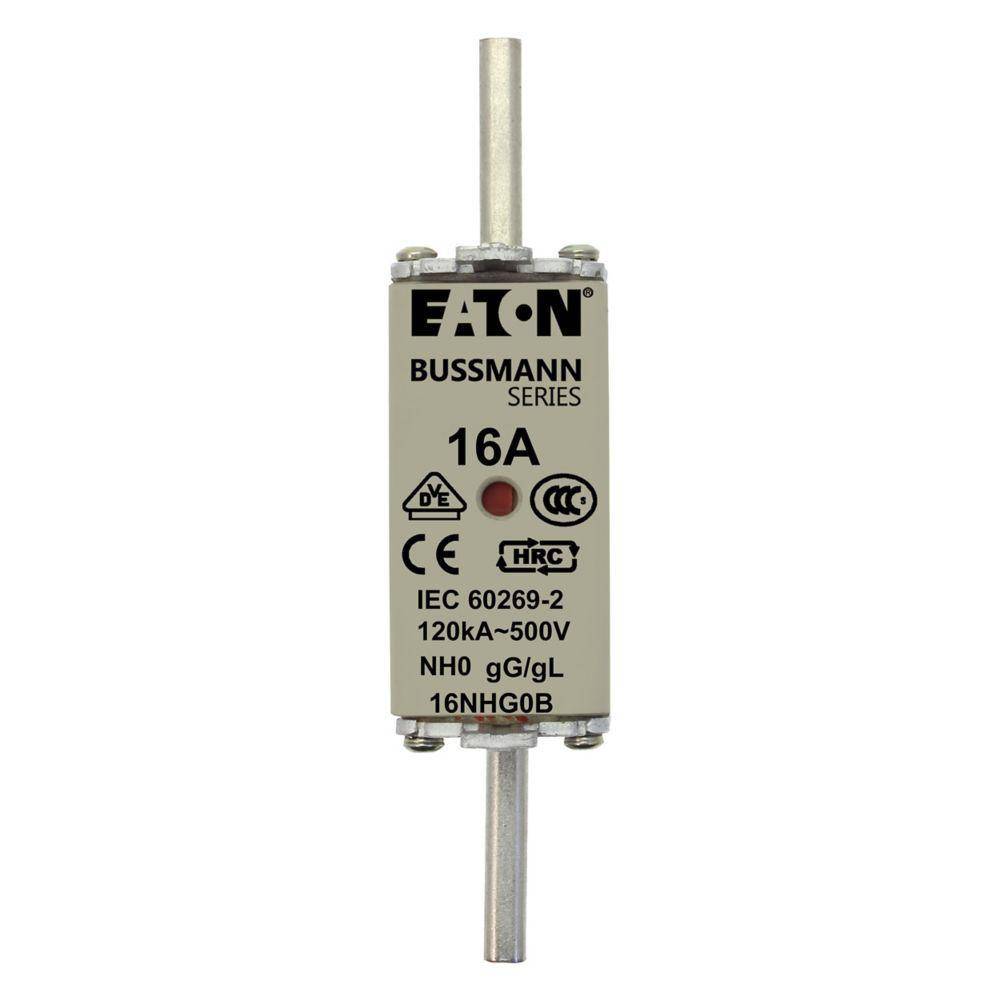 Bussmann 16NHG0B Size 0 Dual Indicator Low Voltage NH Fuse Link, 500 V, 16 A, For Use With Class C/gG/gL Fuse, Ceramic