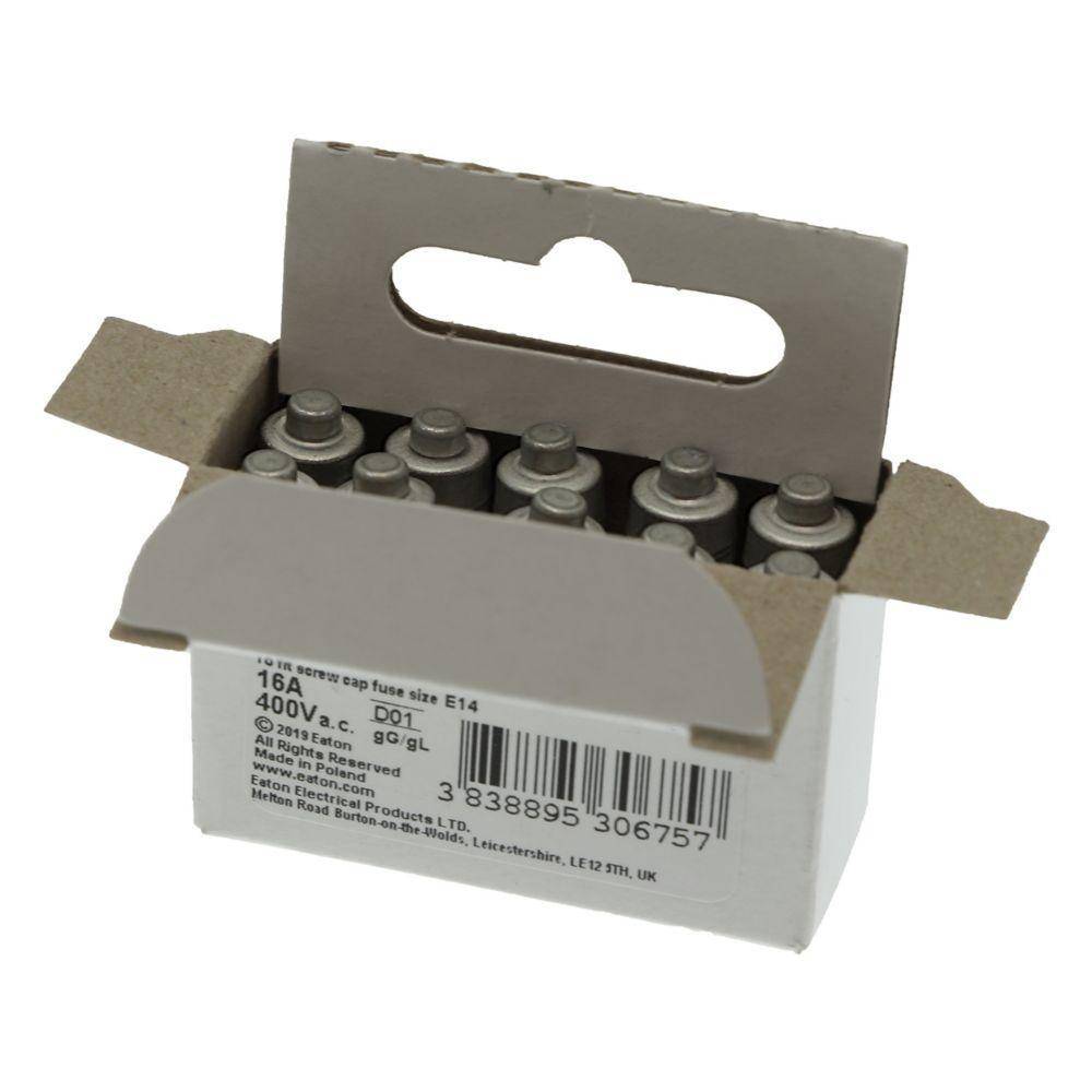 Edison 16NZ01 Type D01 Low Voltage Neozed Time Delay Fuse Link, 16 A, 400 VAC, 100 kA Interrupt, Class: gG/gL, Round Body
