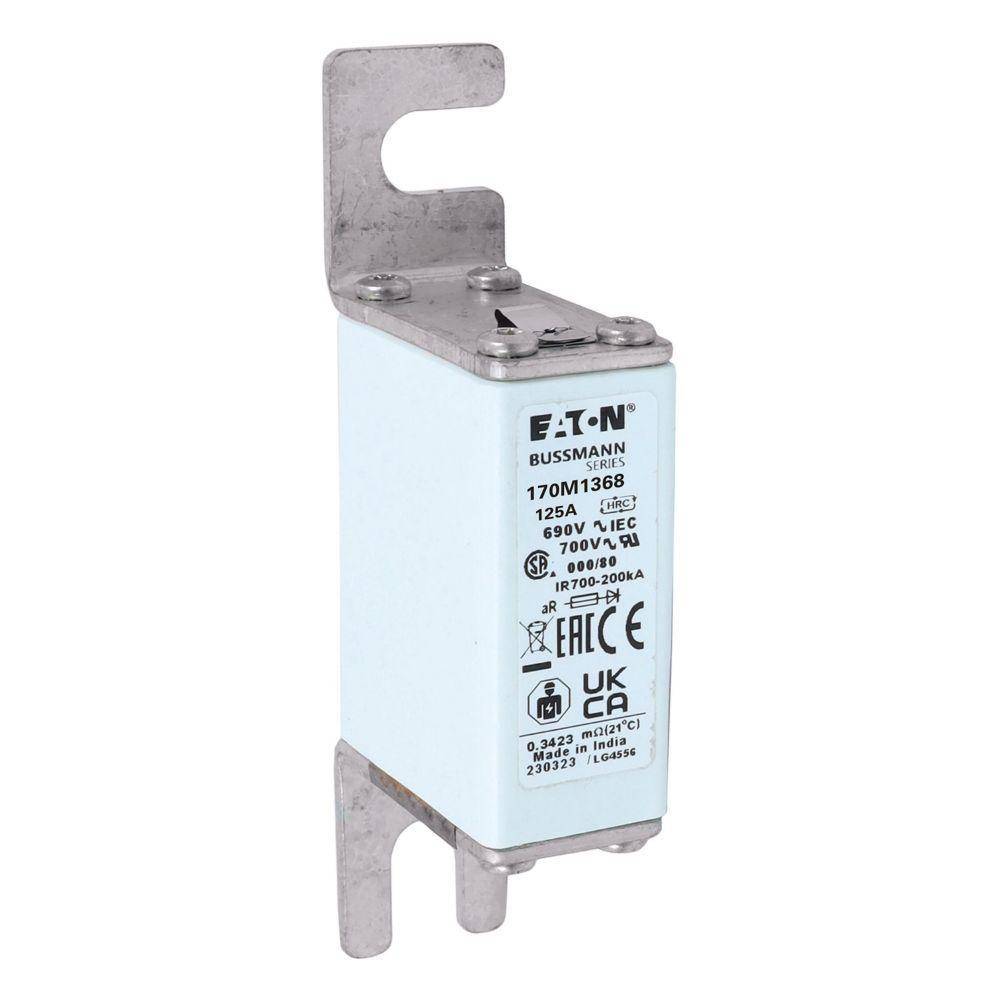 Bussmann 170M1368 Type 80 High Speed Fuse, 125 A, 690 VAC, 200 kA Interrupt, Class: aR, Square Body
