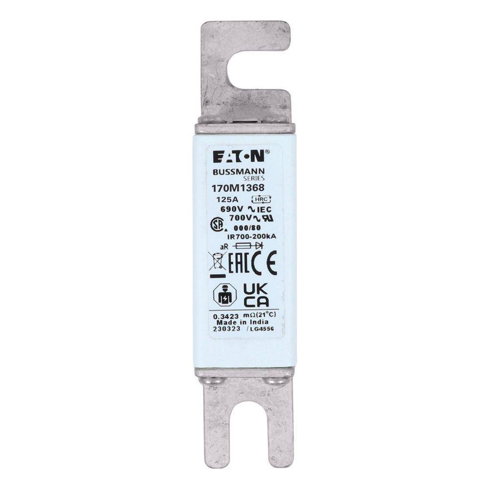 Bussmann 170M1368 Type 80 High Speed Fuse, 125 A, 690 VAC, 200 kA Interrupt, Class: aR, Square Body