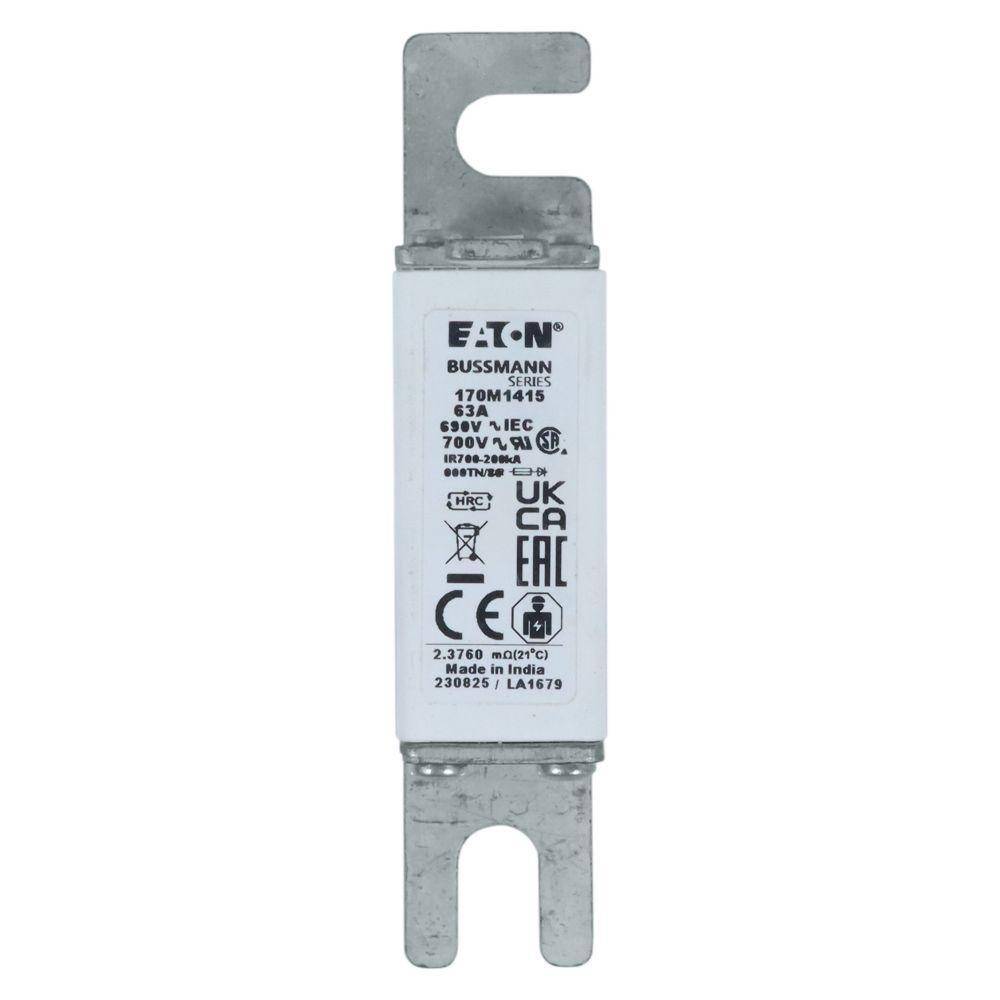 Bussmann 170M1415 Semi-Conductor High Speed Fuse, 63 A, 690 V, 200 kA Interrupt, Class: gR, Square Body