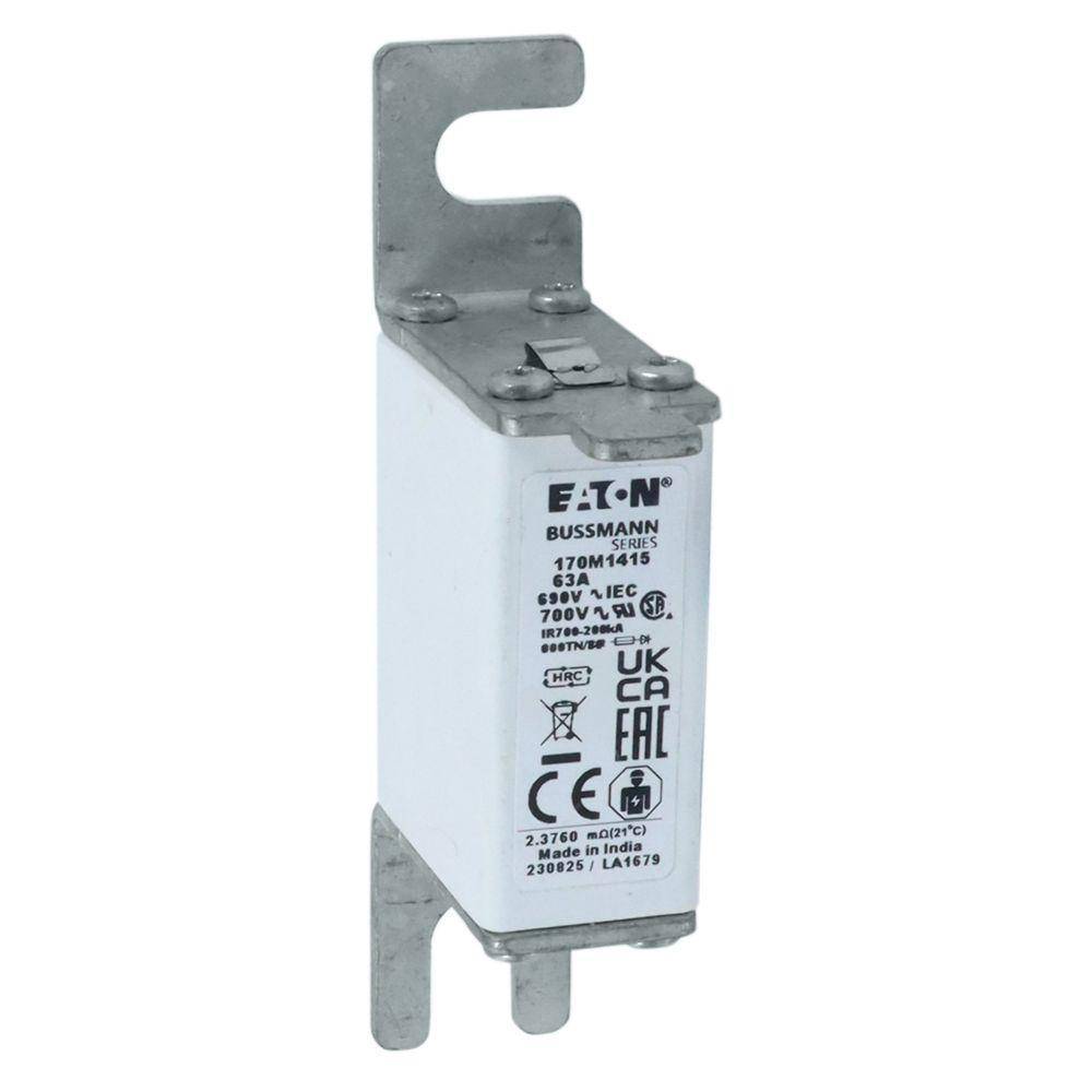 Bussmann 170M1415 Semi-Conductor High Speed Fuse, 63 A, 690 V, 200 kA Interrupt, Class: gR, Square Body