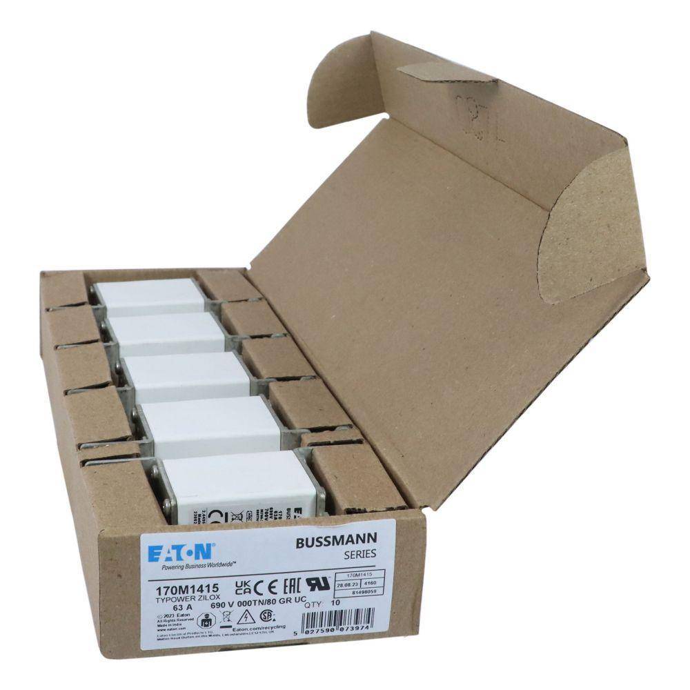 Bussmann 170M1415 Semi-Conductor High Speed Fuse, 63 A, 690 V, 200 kA Interrupt, Class: gR, Square Body
