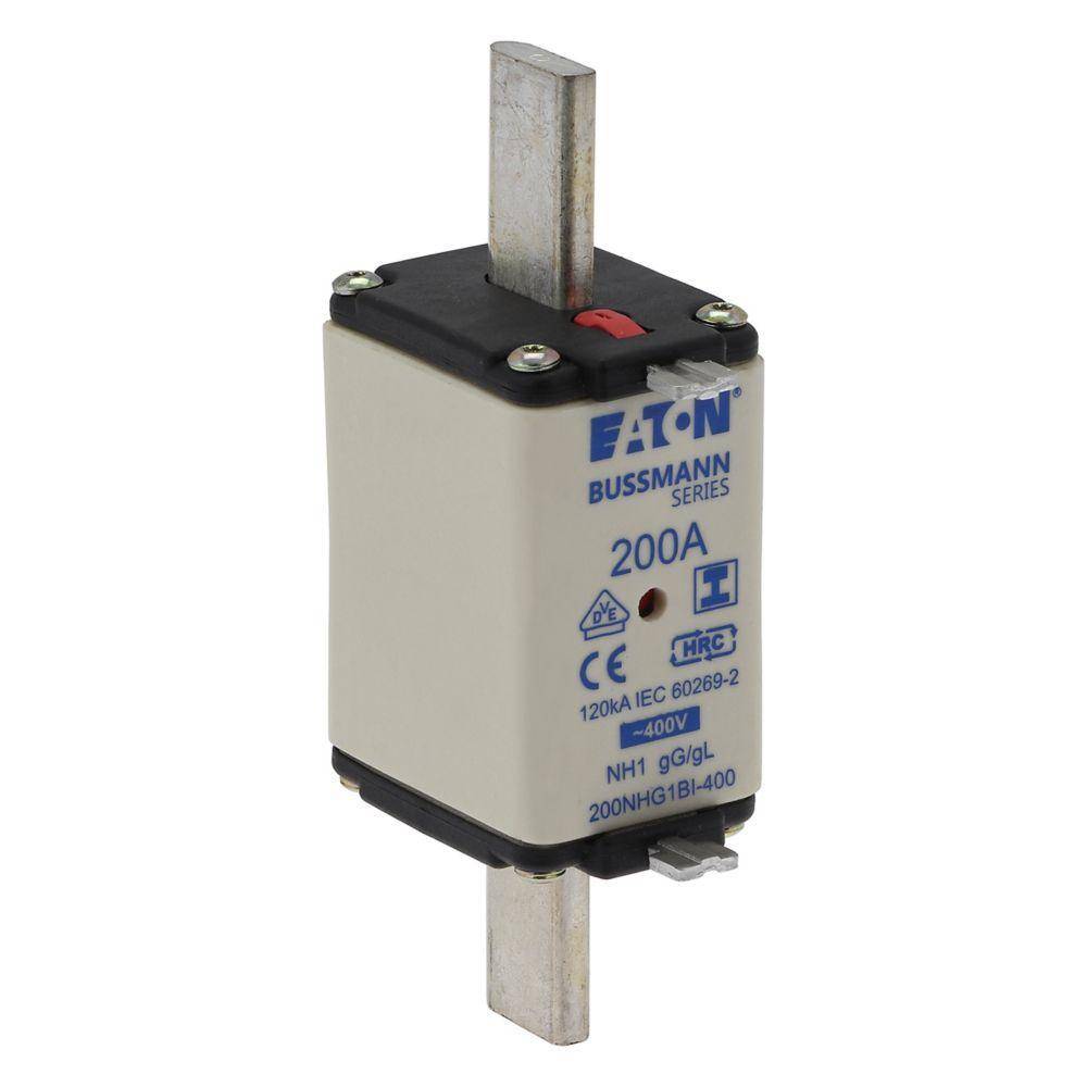 Bussmann 200NHG1BI-400 Size 1 Dual Indicator Low Voltage NH Fuse Link, 400 V, 200 A, For Use With Class C/gG/gL Fuse, Ceramic