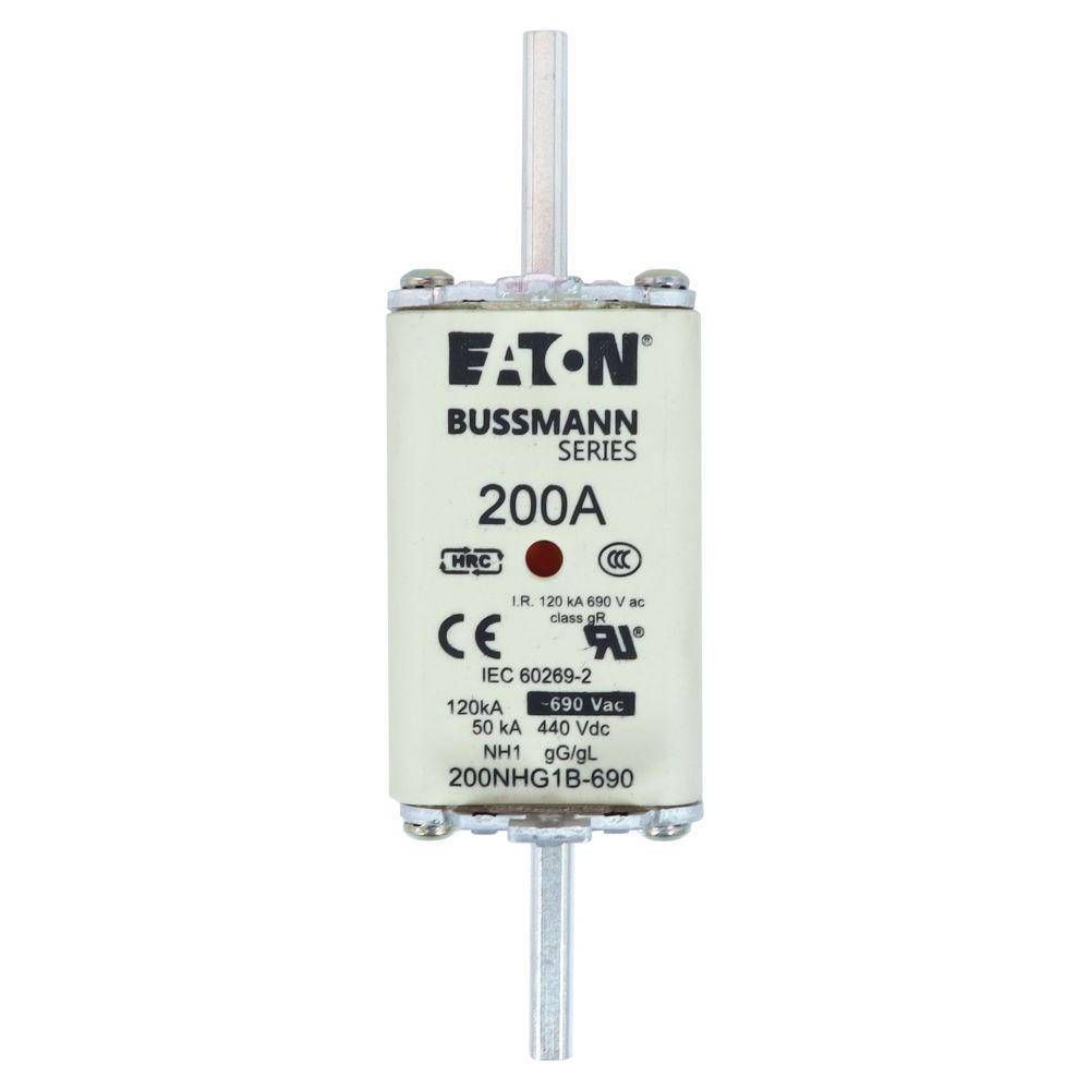 Bussmann 200NHG1B-690 Size 1 Dual Indicator Low Voltage NH Fuse Link, 690 VAC, 200 A, For Use With NH Series Photovoltaic Fuse, Class C gG/gL Fuse, Ceramic