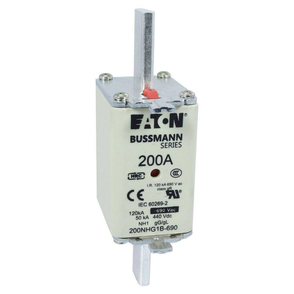 Bussmann 200NHG1B-690 Size 1 Dual Indicator Low Voltage NH Fuse Link, 690 VAC, 200 A, For Use With NH Series Photovoltaic Fuse, Class C gG/gL Fuse, Ceramic