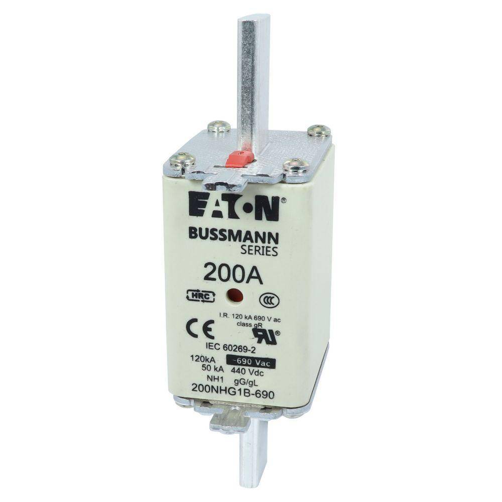 Bussmann 200NHG1B-690 Size 1 Dual Indicator Low Voltage NH Fuse Link, 690 VAC, 200 A, For Use With NH Series Photovoltaic Fuse, Class C gG/gL Fuse, Ceramic