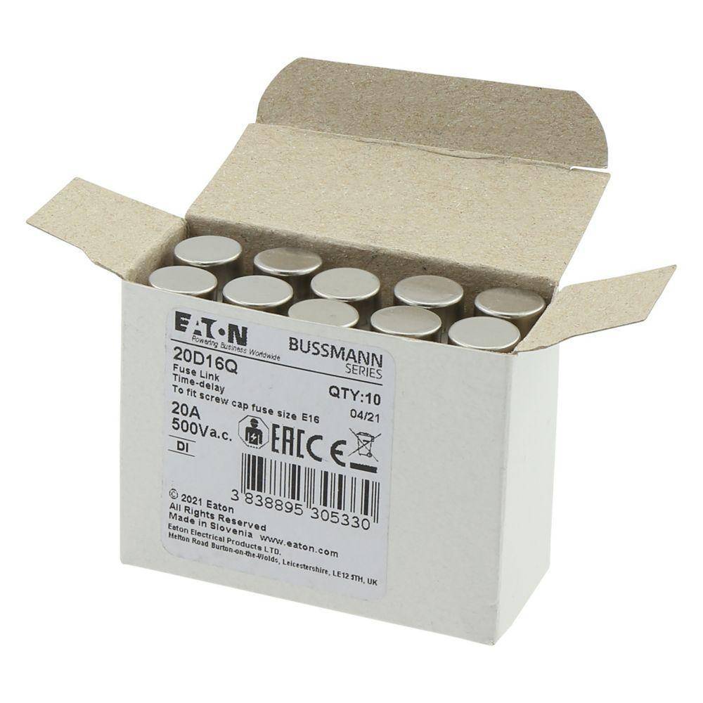 Bussmann 20D16Q Type D Low Voltage Fast Acting Fuse, 20 A, 500 V, 50 kA Interrupt, Class: gR