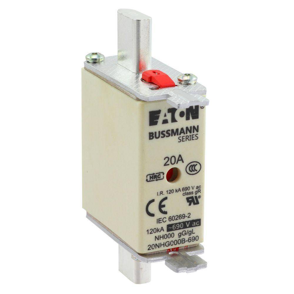 Bussmann 20NHG000B-690 Size 000 Dual Indicator Low Voltage NH Fuse Link, 690 V, 20 A, For Use With Class C gG/gL Fuse, Ceramic