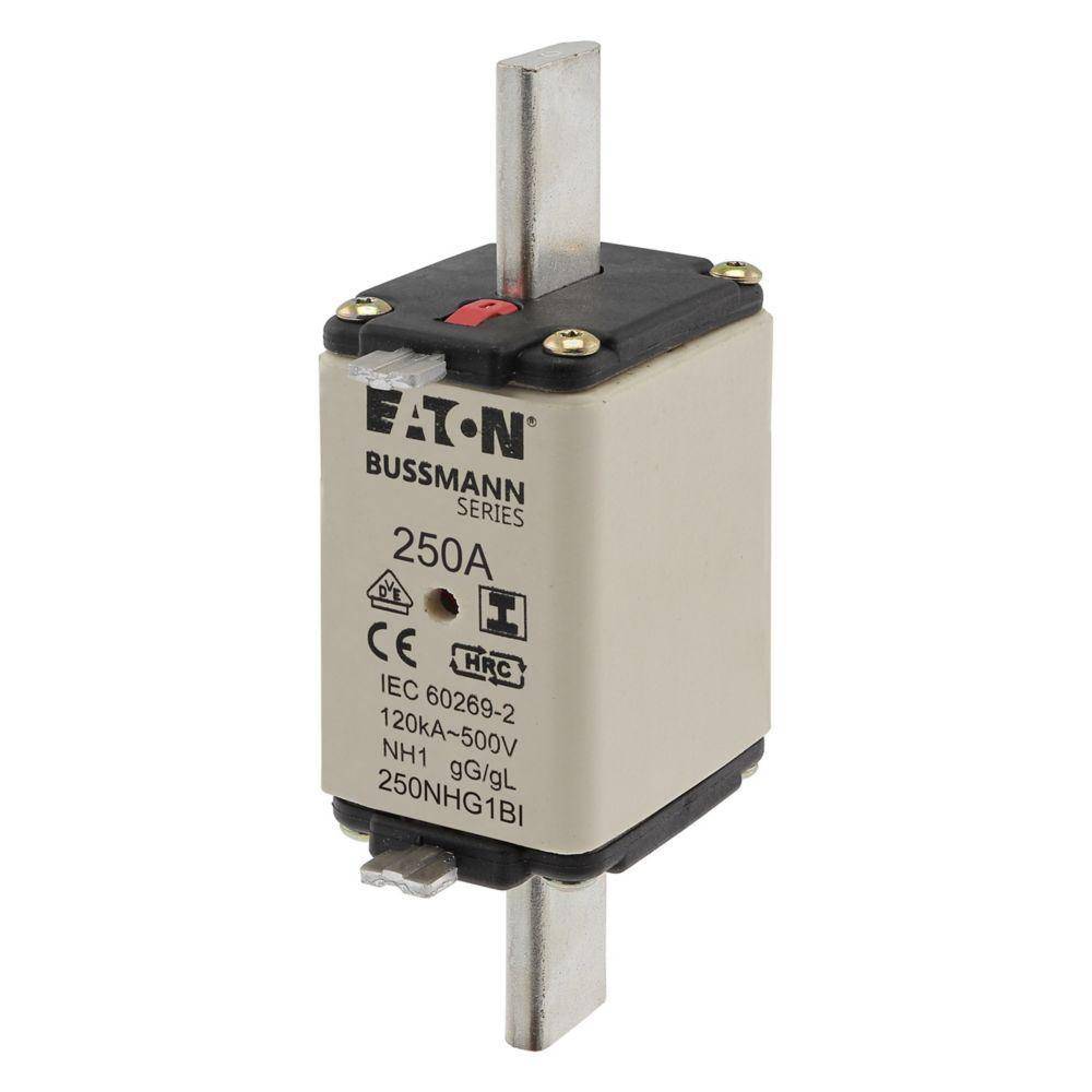 Bussmann 250NHG1BI Size 1 Dual Indicator Low Voltage NH Fuse Link, 500 V, 250 A, For Use With Class C/gG/gL Fuse, Ceramic