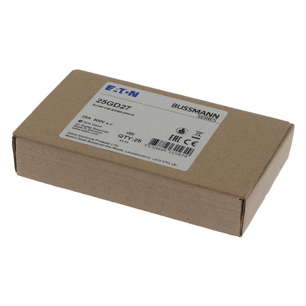 Bussmann 25GD27 Screw Cap Gauge Piece, For Use With Type DII Fuse Links, E27 Base, Non-Indicating DIN Type D Diazed Fuse, 500 V, 25 AV, Yellow