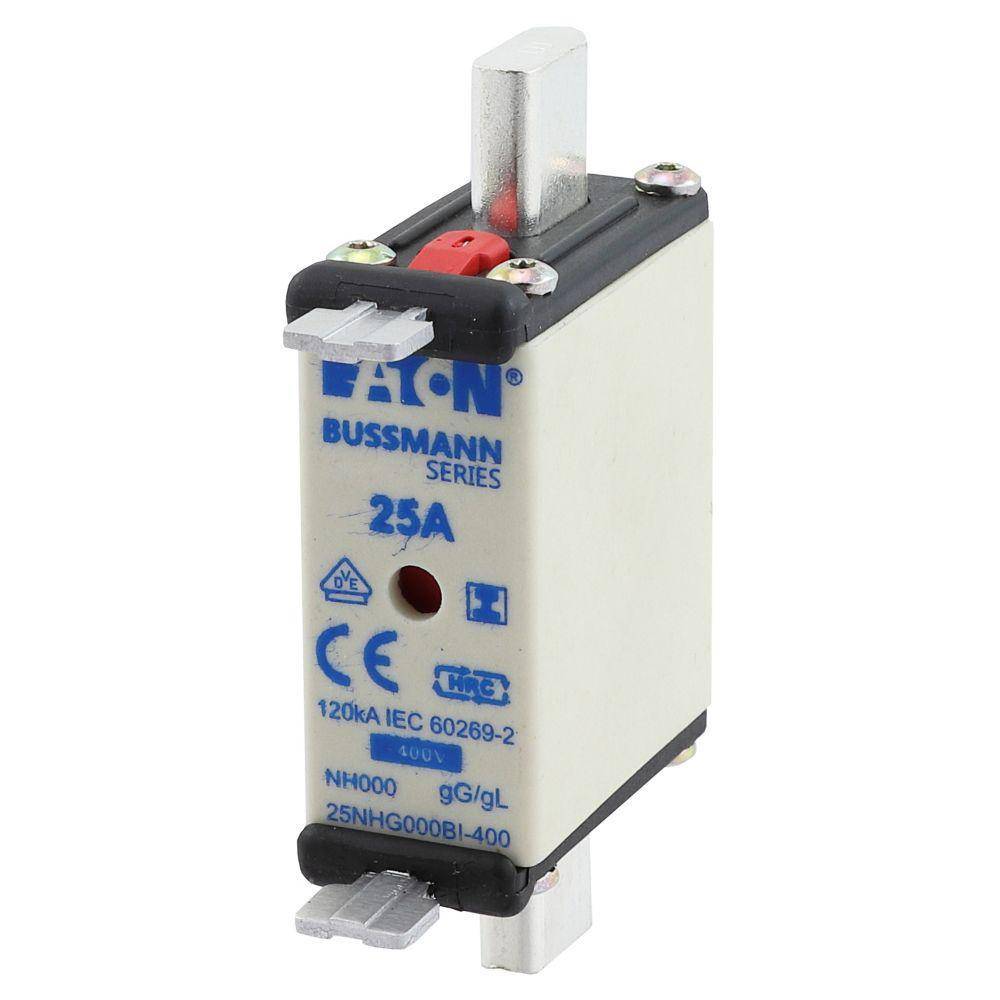 Bussmann 25NHG000BI-400 Size 000 Dual Indicator Low Voltage NH Fuse Link, 400 V, 25 A, For Use With Class C/gG/gL Fuse, Ceramic