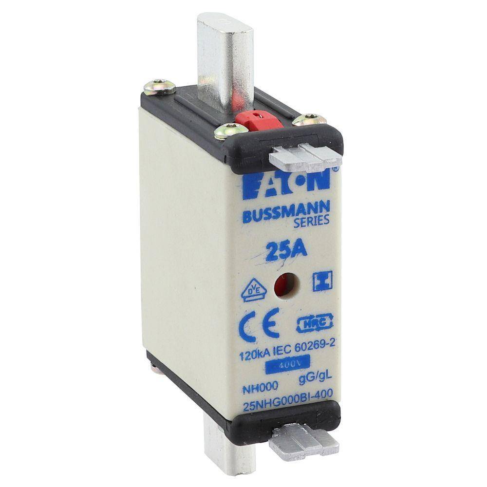 Bussmann 25NHG000BI-400 Size 000 Dual Indicator Low Voltage NH Fuse Link, 400 V, 25 A, For Use With Class C/gG/gL Fuse, Ceramic