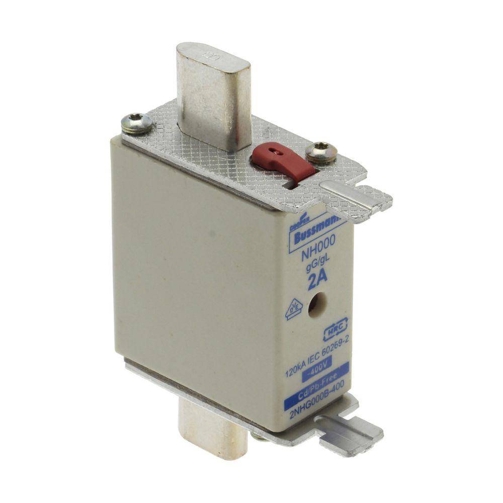 Edison 2NHG000B-400 Fuse Link With Metal Gripping Lug, 400 VAC, 2 A, For Use With Class gG/gL 000 Size Fuse