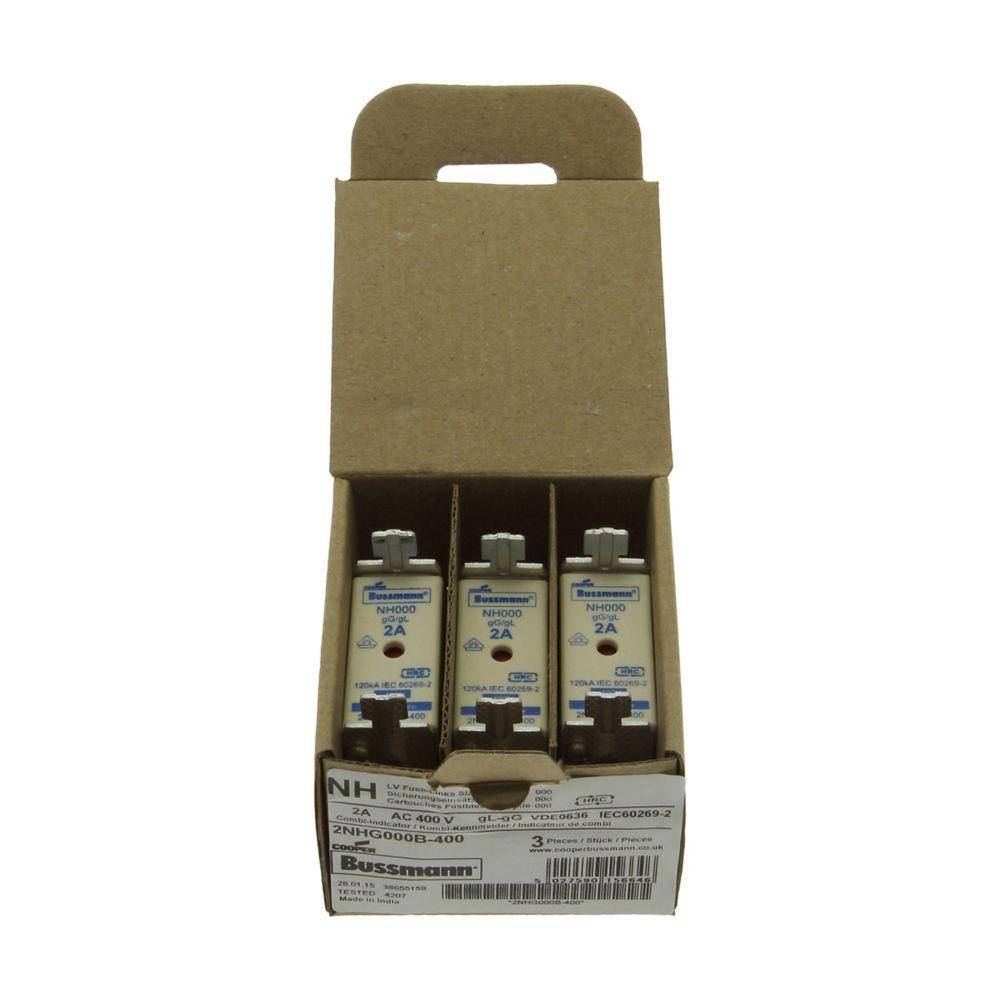 Edison 2NHG000B-400 Fuse Link With Metal Gripping Lug, 400 VAC, 2 A, For Use With Class gG/gL 000 Size Fuse