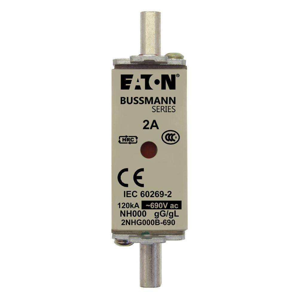 Edison 2NHG000B-690 Fuse Link With Metal Gripping Lug, 690 VAC, 2 A, For Use With Class gG/gL 000 Size Fuse