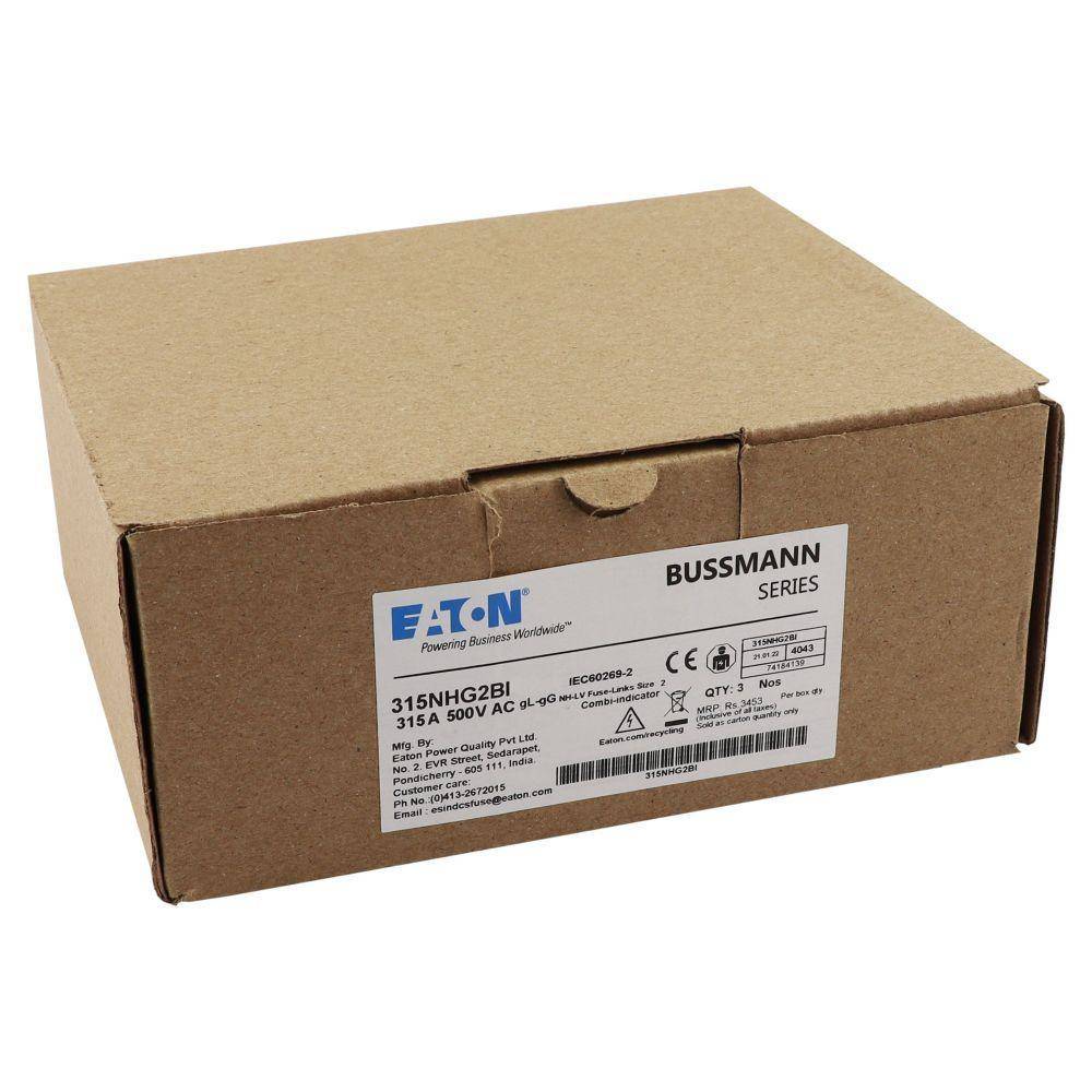 Bussmann 315NHG2BI Dual Indicator Low Voltage Size 2 NH Fuse Link, 500 V, 315 A, For Use With Class C/gG/gL Fuse, Ceramic