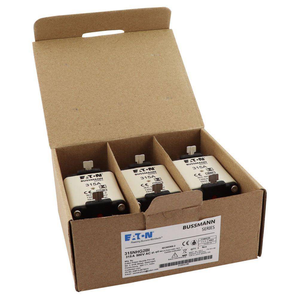 Bussmann 315NHG2BI Dual Indicator Low Voltage Size 2 NH Fuse Link, 500 V, 315 A, For Use With Class C/gG/gL Fuse, Ceramic