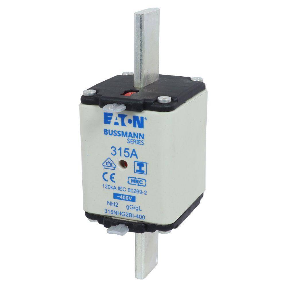 Bussmann 315NHG2BI-400 Dual Indicator Low Voltage Size 2 NH Fuse Link, 400 V, 315 A, For Use With Class C/gG/gL Fuse, Ceramic