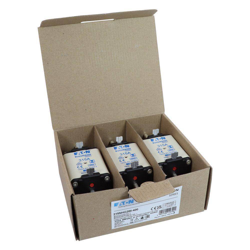 Bussmann 315NHG2BI-400 Dual Indicator Low Voltage Size 2 NH Fuse Link, 400 V, 315 A, For Use With Class C/gG/gL Fuse, Ceramic