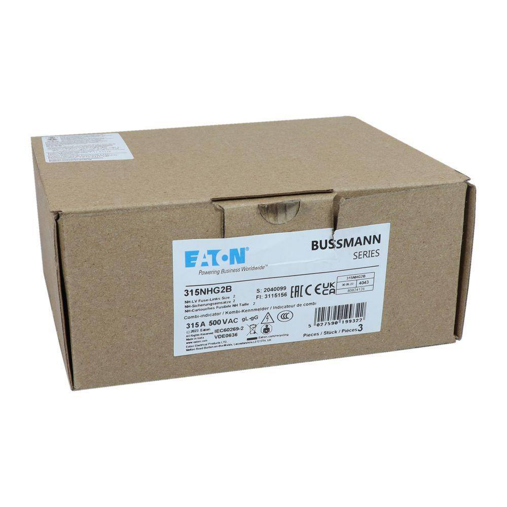 Edison Bussmann 315NHG2B Size 2 Dual Indicator NH Fuse Link, 500 V, 315 A, For Use With Bussmann NH Size Photovoltaic Fuse, Class C gG/gL Fuse, Ceramic