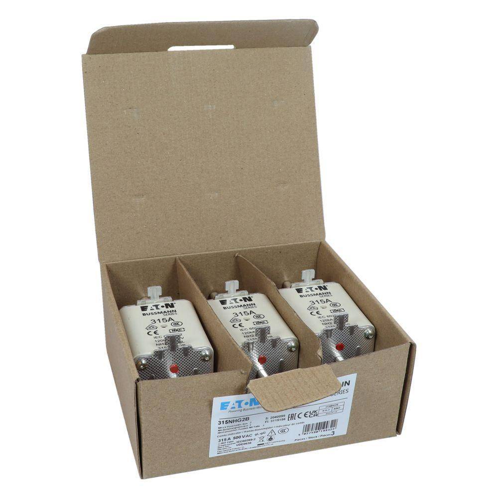 Edison Bussmann 315NHG2B Size 2 Dual Indicator NH Fuse Link, 500 V, 315 A, For Use With Bussmann NH Size Photovoltaic Fuse, Class C gG/gL Fuse, Ceramic
