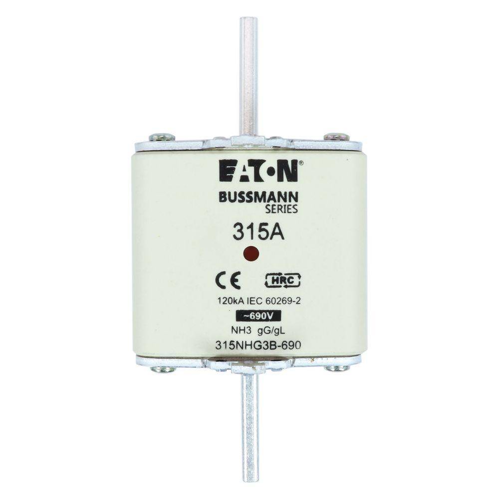 Bussmann 315NHG3B-690 Dual Indicator Low Voltage Size 03 NH Fuse Link, 690 V, 315 A, For Use With Class C/gG/gL Fuse, Ceramic