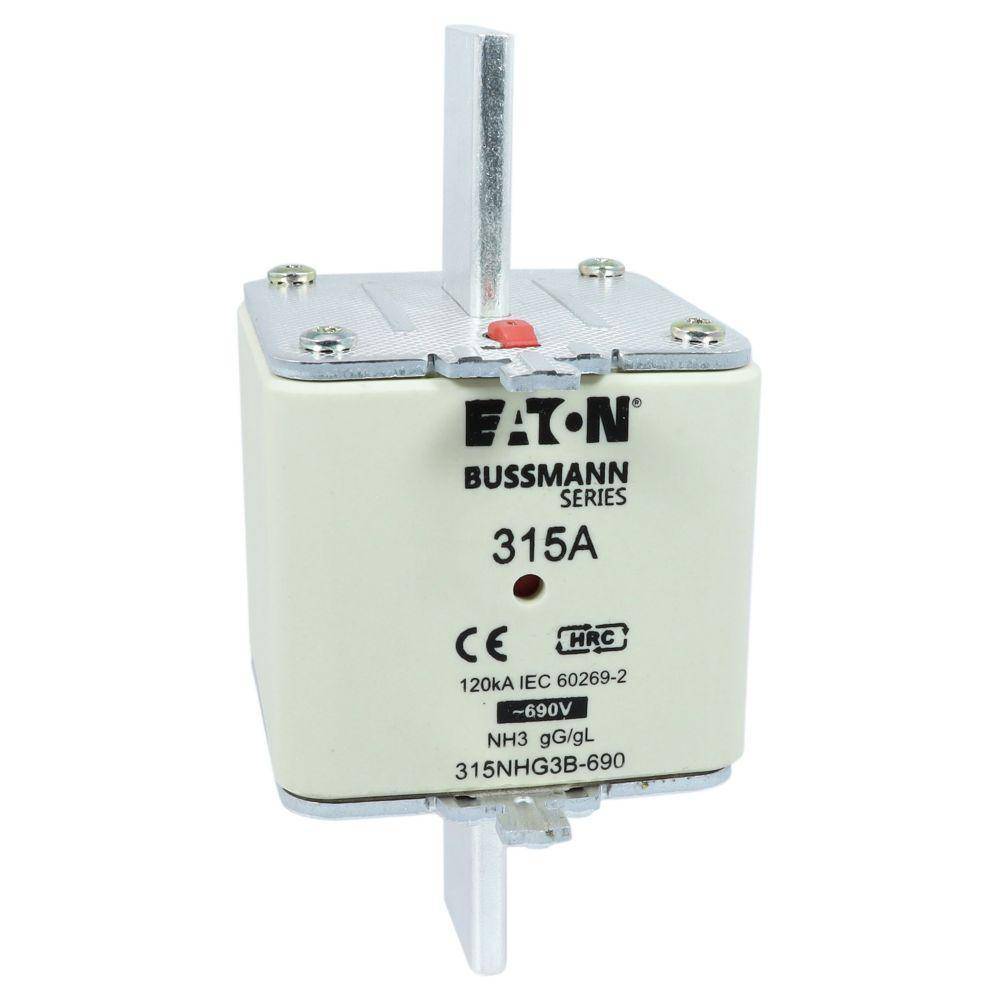 Bussmann 315NHG3B-690 Dual Indicator Low Voltage Size 03 NH Fuse Link, 690 V, 315 A, For Use With Class C/gG/gL Fuse, Ceramic