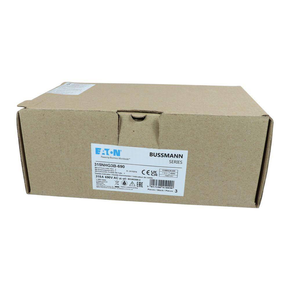 Bussmann 315NHG3B-690 Dual Indicator Low Voltage Size 03 NH Fuse Link, 690 V, 315 A, For Use With Class C/gG/gL Fuse, Ceramic