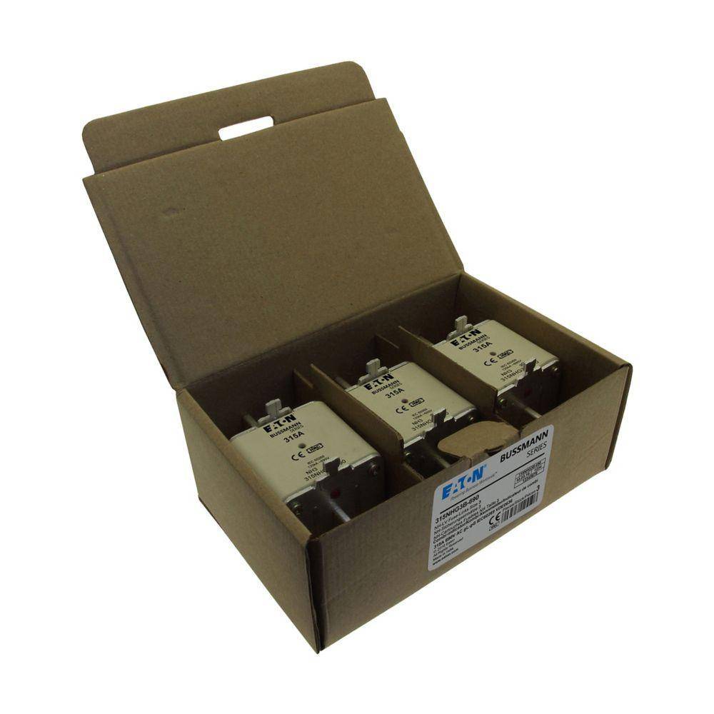 Bussmann 315NHG3B-690 Dual Indicator Low Voltage Size 03 NH Fuse Link, 690 V, 315 A, For Use With Class C/gG/gL Fuse, Ceramic