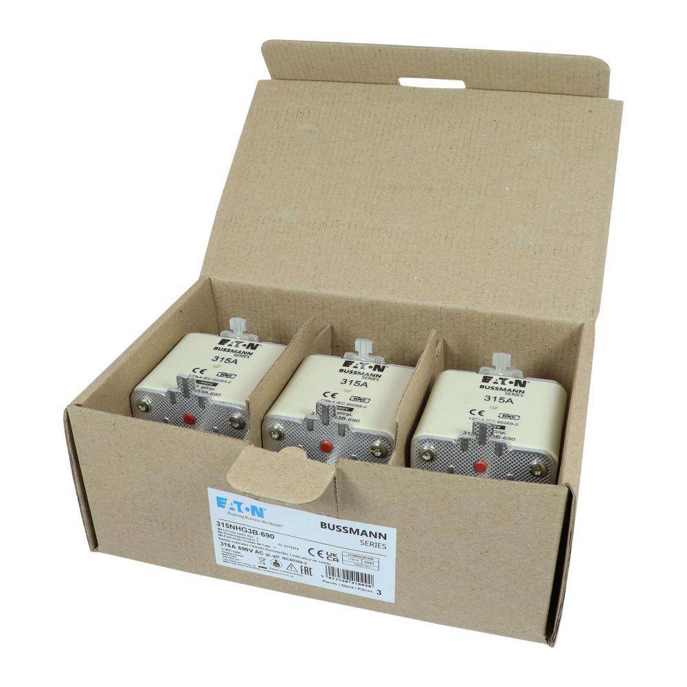 Bussmann 315NHG3B-690 Dual Indicator Low Voltage Size 03 NH Fuse Link, 690 V, 315 A, For Use With Class C/gG/gL Fuse, Ceramic