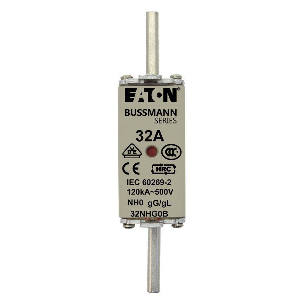 Bussmann 32NHG0B Size 0 Dual Indicator Low Voltage NH Fuse Link, 500 V, 32 A, For Use With Class C gG/gL Fuse, Ceramic