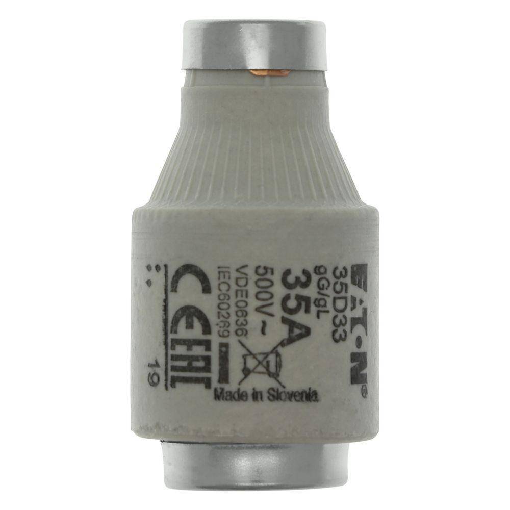 Edison 35D33 Class gG/gL Low Voltage Non-Indicating Time Delay Diazed Fuse Link, 500 VAC, 35 A, For Use With E33/DIII Size Screw Cap/Fuse, Ceramic