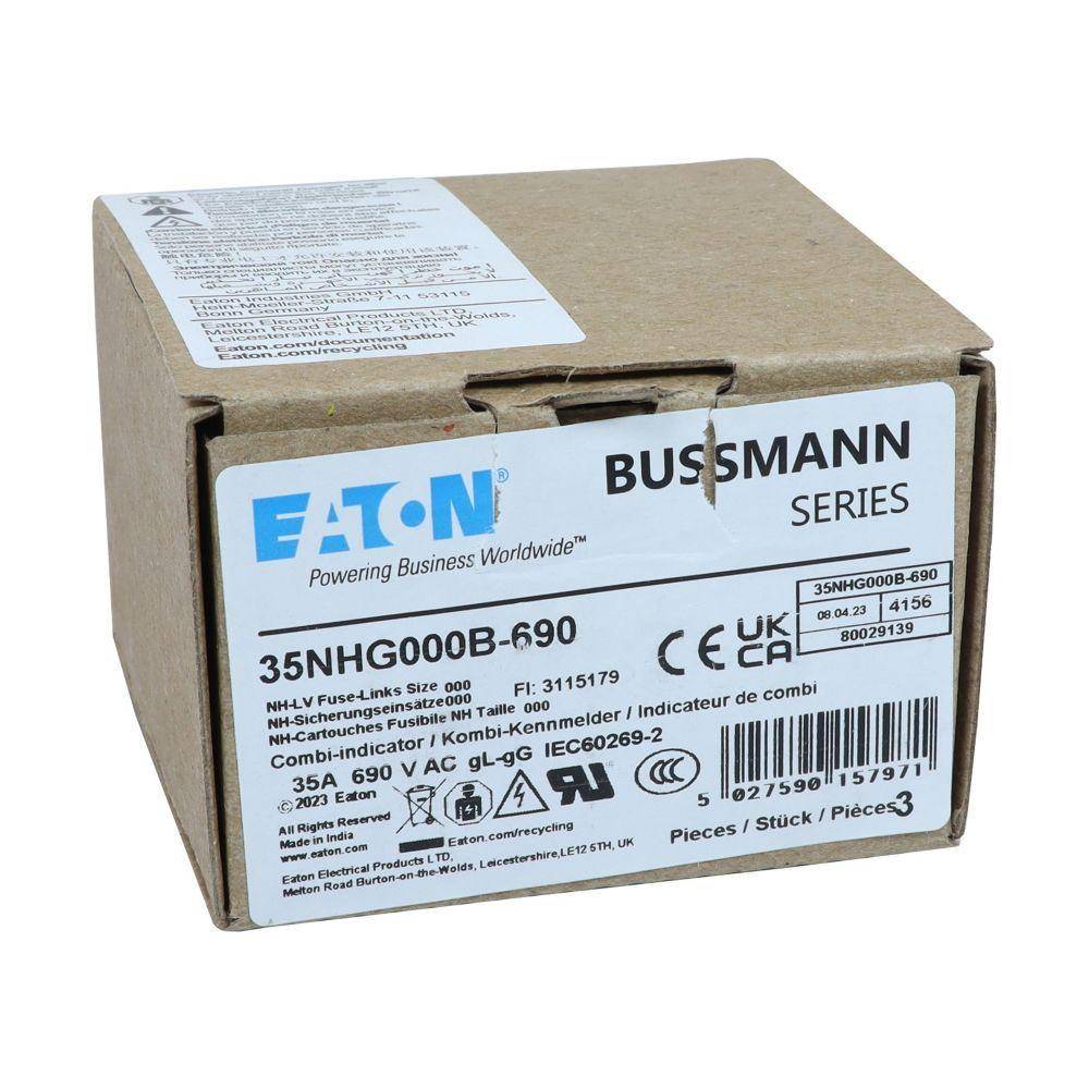 Edison 35NHG000B-690 Non-Indicating Low Voltage NH Fuse, 690 VAC, 35 A, Ceramic