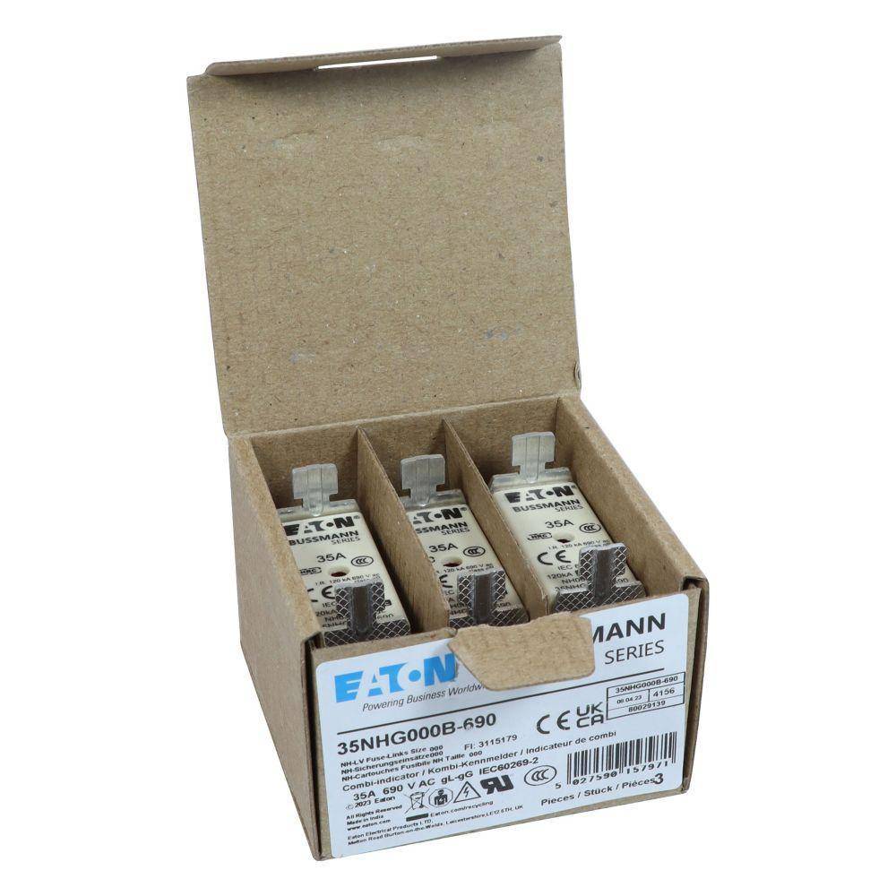 Edison 35NHG000B-690 Non-Indicating Low Voltage NH Fuse, 690 VAC, 35 A, Ceramic