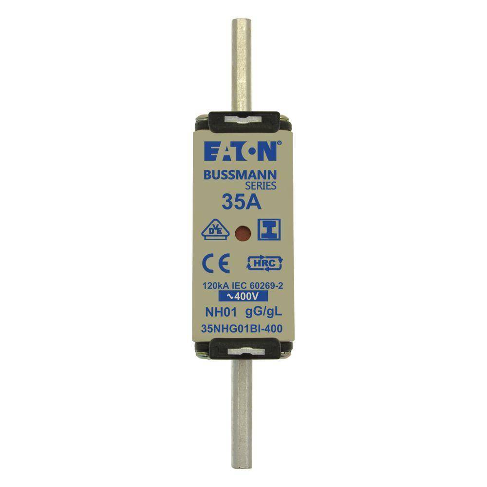 Bussmann 35NHG01BI-400 Size 01 Dual Indicator Low Voltage NH Fuse Link, 400 V, 35 A, For Use With Class C/gG/gL Fuse, Ceramic