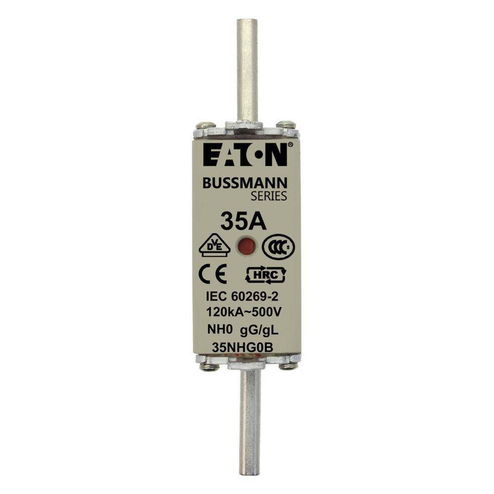 Bussmann 35NHG0B Size 0 Dual Indicator Low Voltage NH Fuse Link, 500 V, 35 A, For Use With Class C/gG/gL Fuse, Ceramic