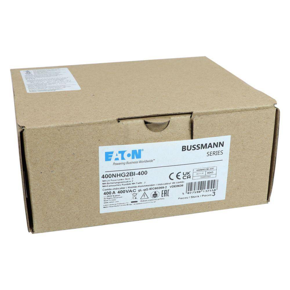 Bussmann 400NHG2BI-400 Dual Indicator Low Voltage Size 2 NH Fuse Link, 400 V, 400 A, For Use With Class C/gG/gL Fuse, Ceramic